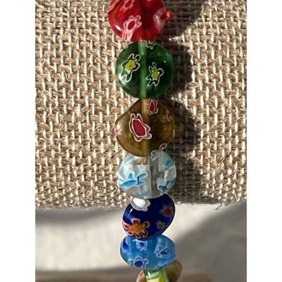 Handmade Millefiori Glass Bead Stretch Bracelet With Multicolor Floral Design - Picture 3 of 8